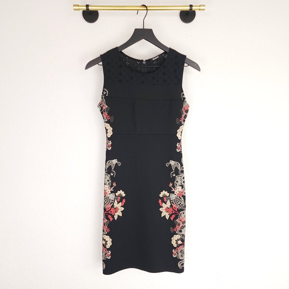 Desigual S Black Floral Eyelet Lace Misha Lined Bodycon Mini Dress